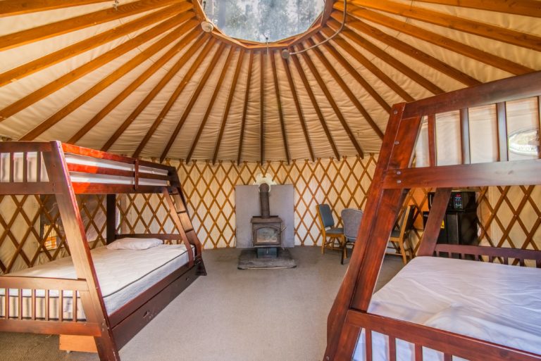 Furnishings inside a Fort Tuthill yurt